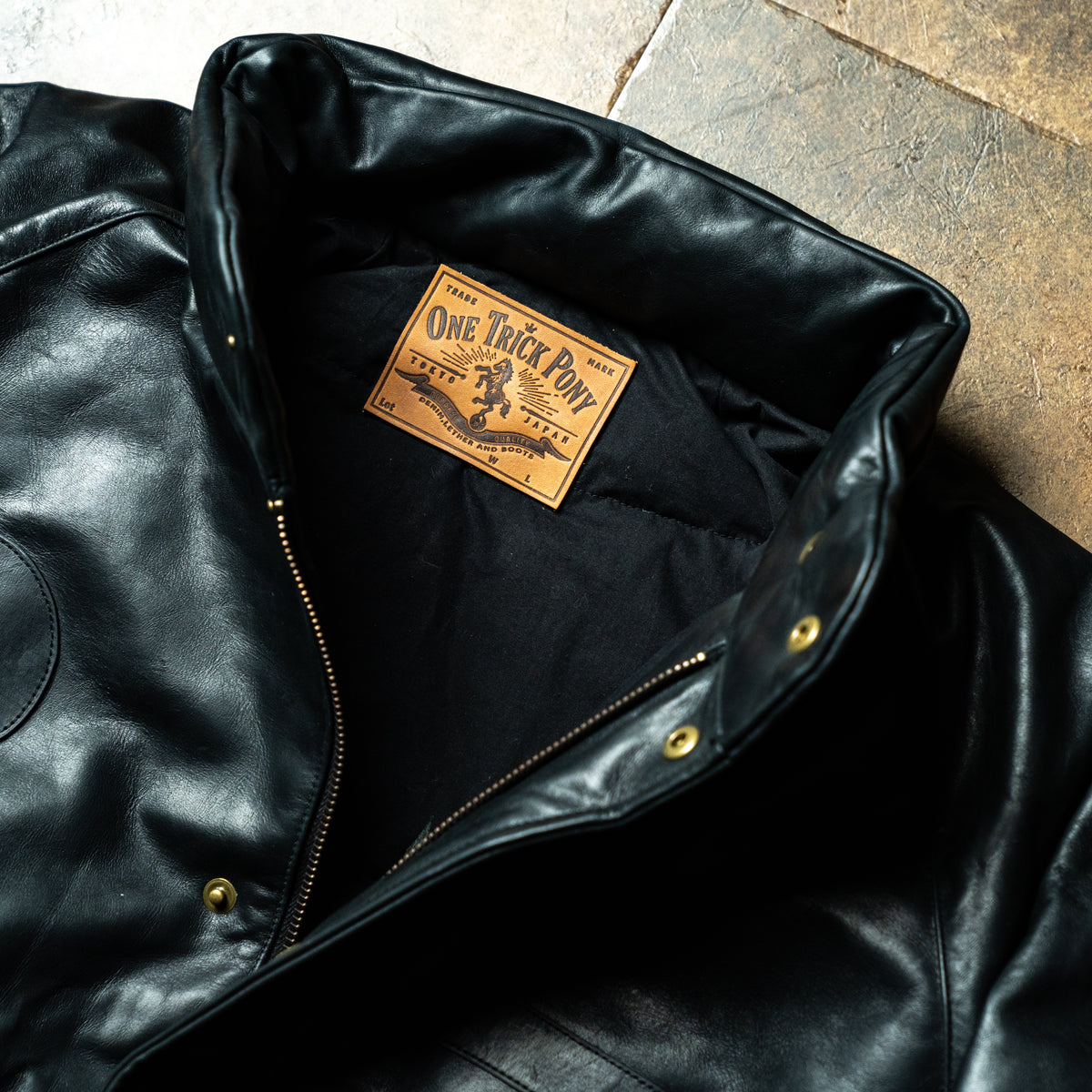 Leather down jacket